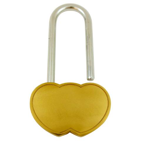 Liebesschloss gold messing Doppelherz XXL Vorderseite Gesamtansicht